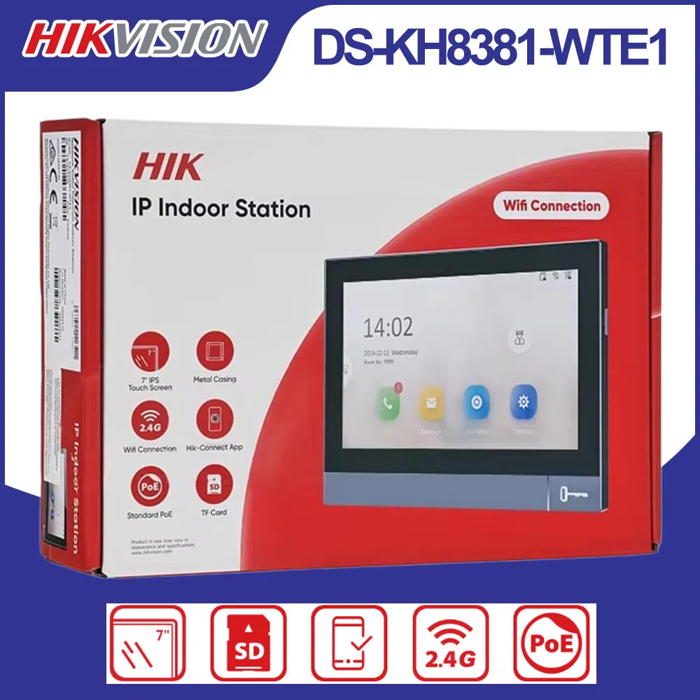

Hikvision DS-KH8381-WTE1 7" IPS Touch Screen Indoor Station WiFi PoE Video Intercom Monitor Two‑Way Audio Hik‑Connect App Remote