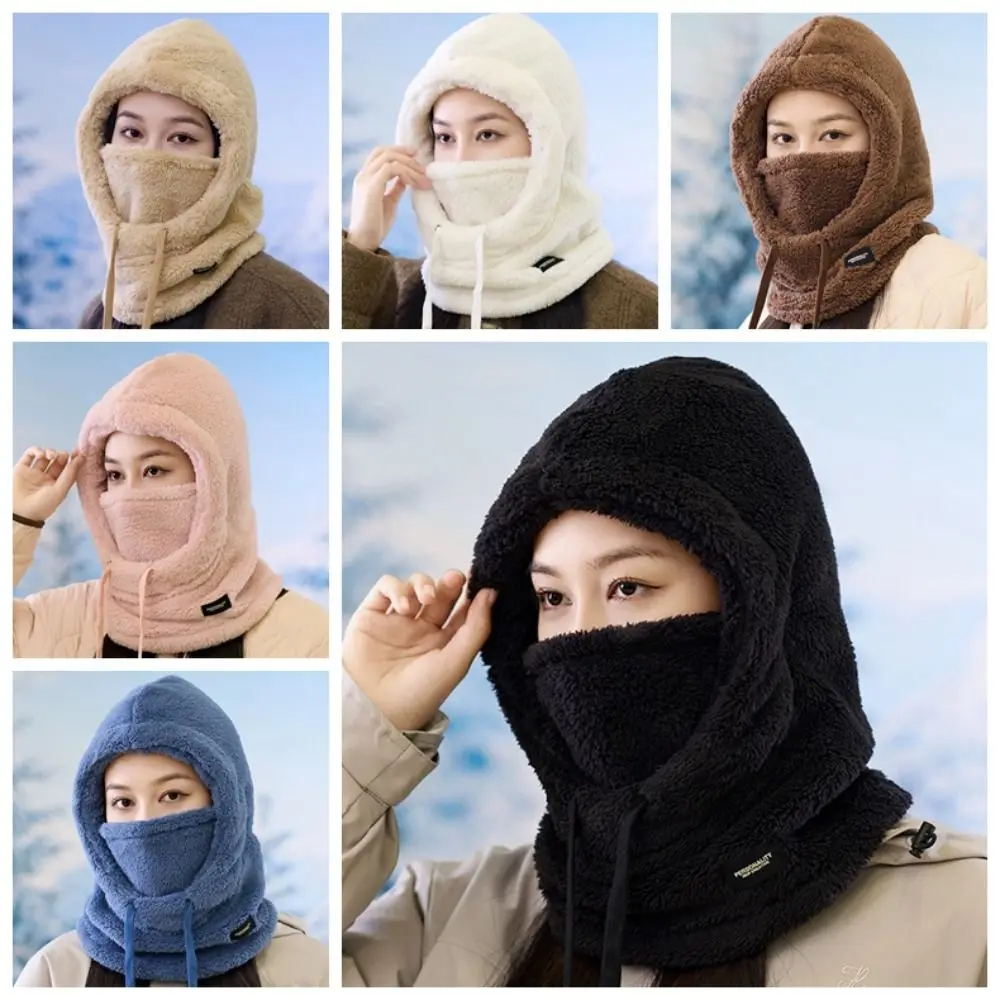 Soft Solid Color Cycling Windproof Cap Keep Warm Hood Winter Balaclava Scarf Drawstring Ski Mask Hat Men