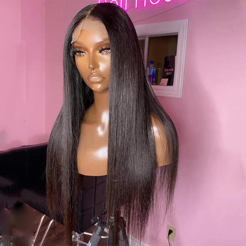 Long 180 Density 26 inch Deep Soft Glueless Black Straight 13*6 Lace Front Wigs For African Women Babyhair PrePlucked Daily