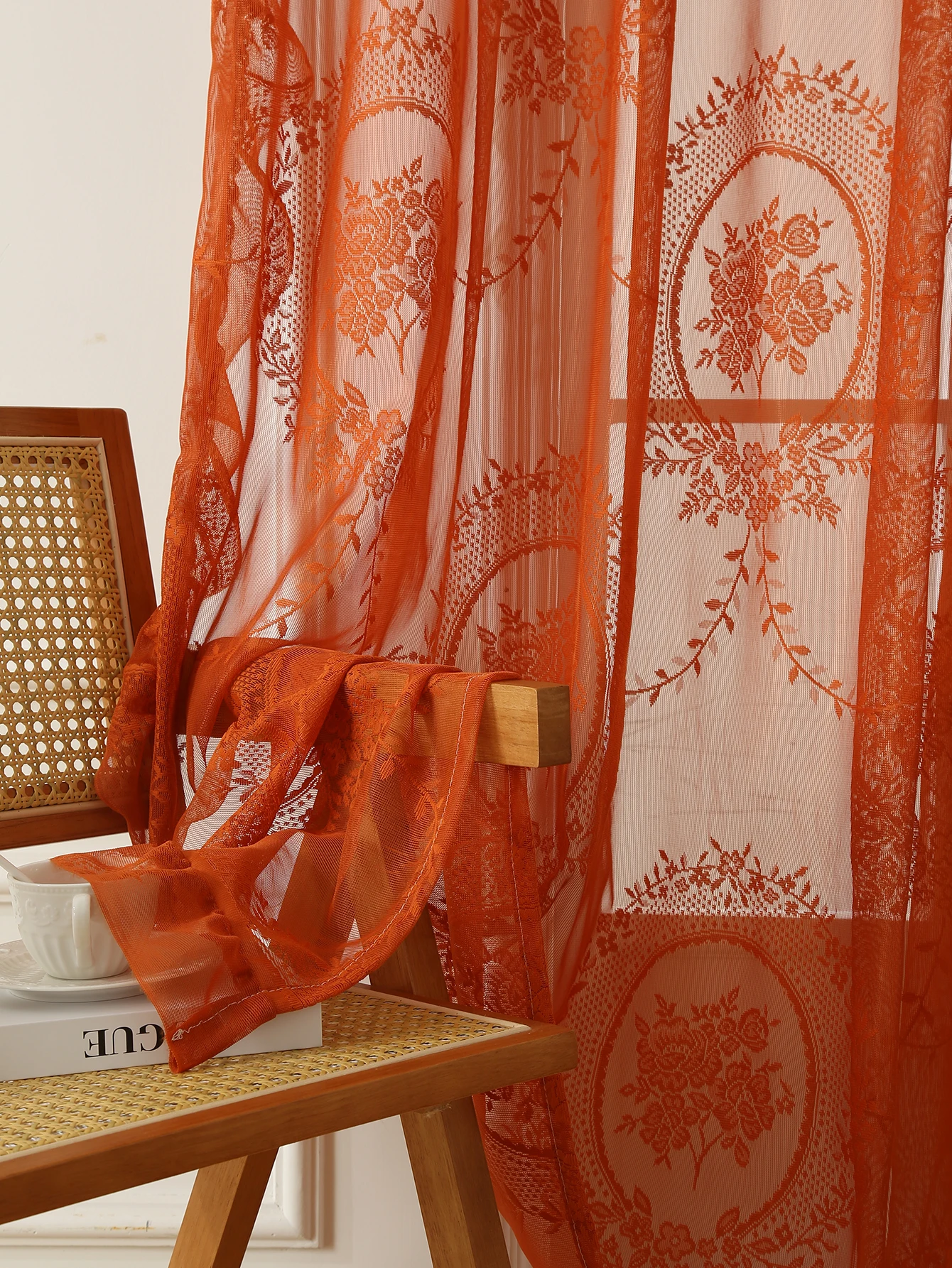 78 Inch Orange Lace Round Mirror Rod Pocket Curtains, Living Room Bedroom Balcony Home Curtains Decoration Party Holiday Curtain