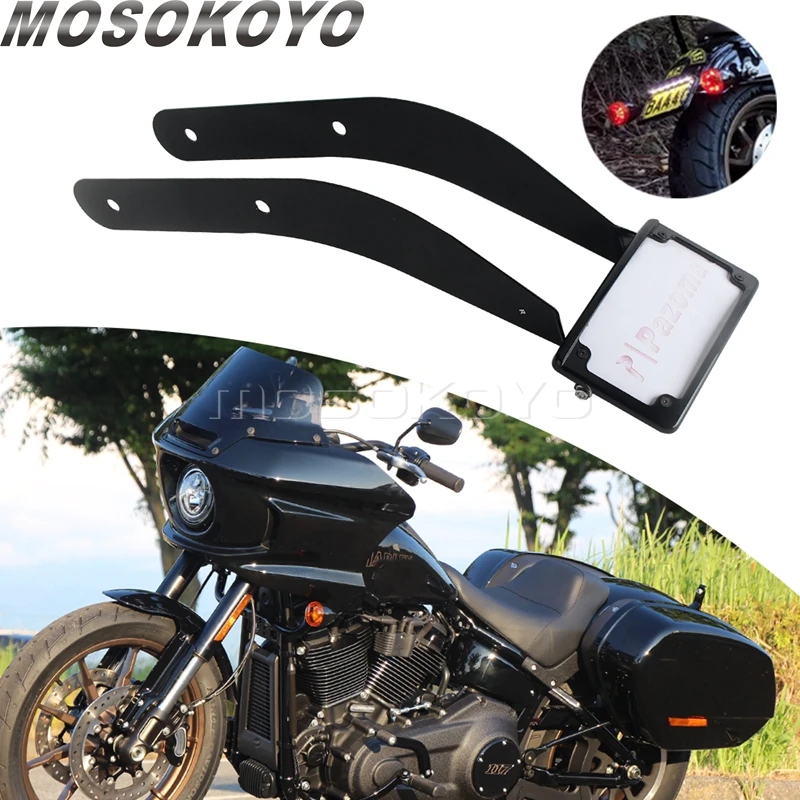 Motorcycle Accessory Curved License Plate Holder Frame Mount 2020-2024 For Harley Softail Low Rider S FXLRS 114 117 FXLRST FXRST