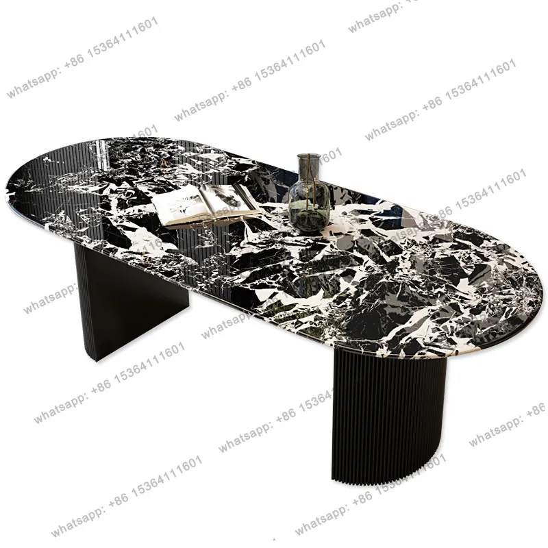 

Imported marble dining table light luxury household oval solid wood luxury stone rectangular dining table