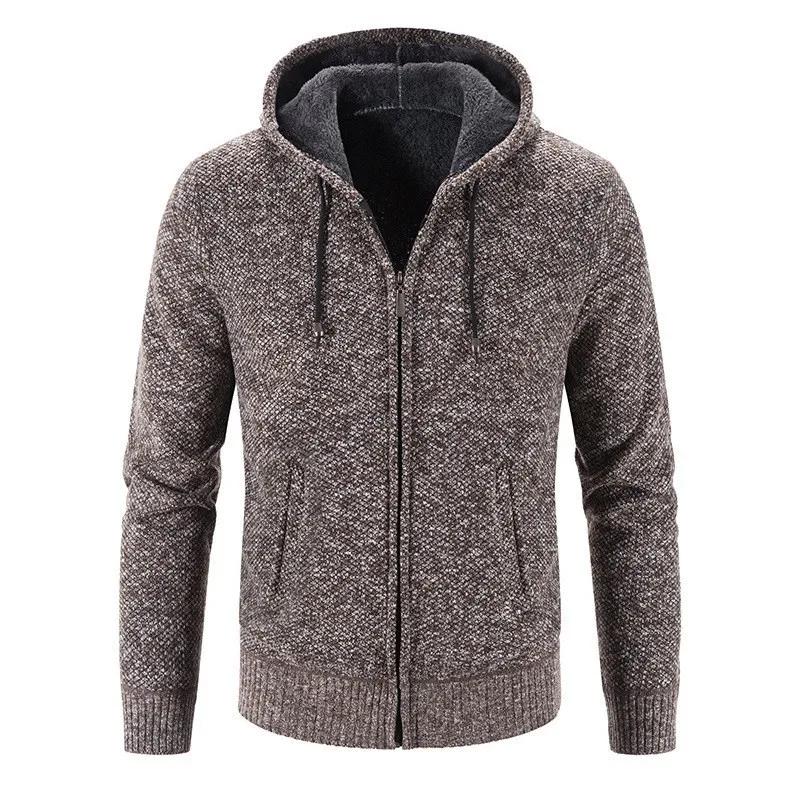 سترة محبوكة للخريف والشتاء، سترة دافئة قطيفة وسميكة، سترة صوفية بسحاب للرجال #6