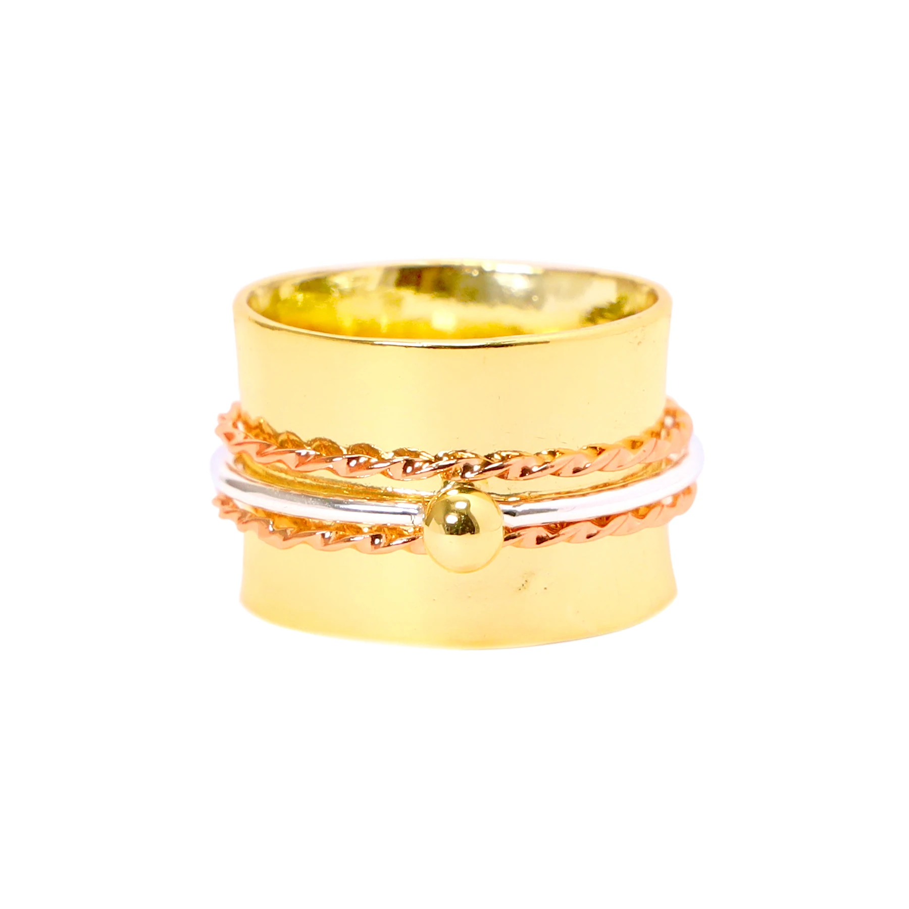 Handmade Tri-Tone Hammered Spinner Ring Fashion Spinner Ring for Women