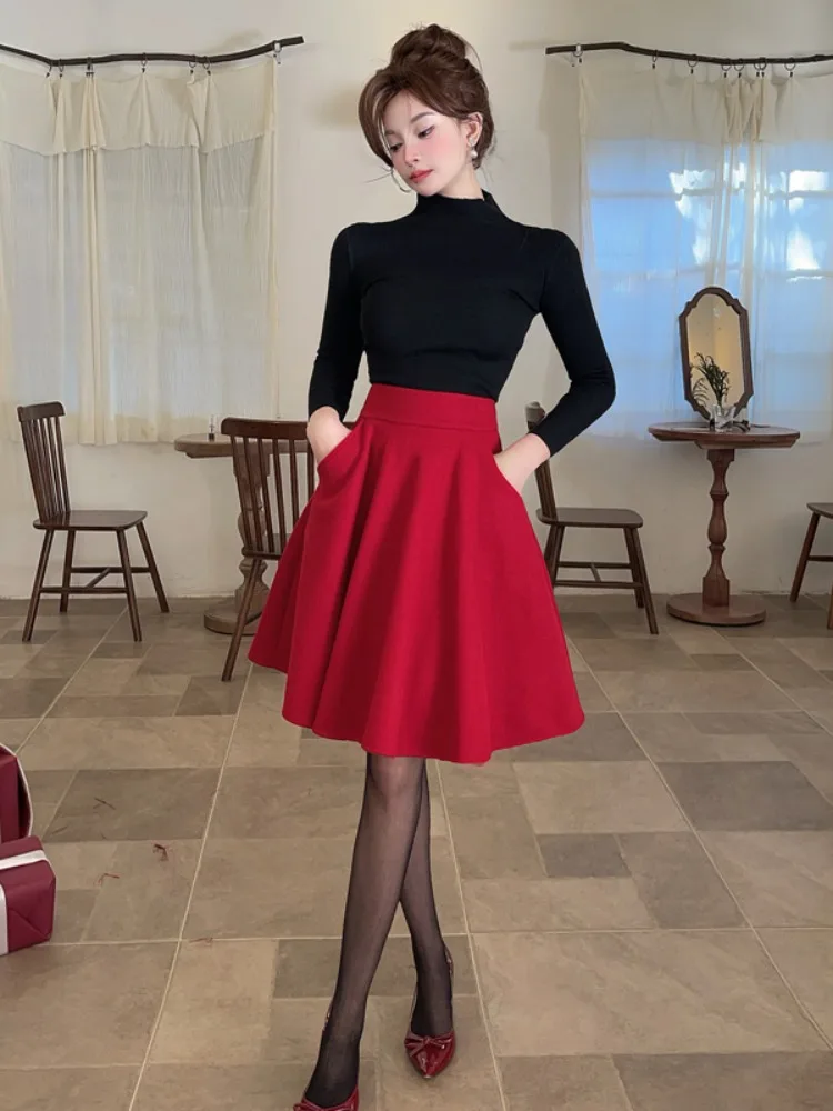 

Slimming A-Line Skirt And Long Sve Top Women's Faion Two-Piece Set High Collar Design Profional Women's Ensemble