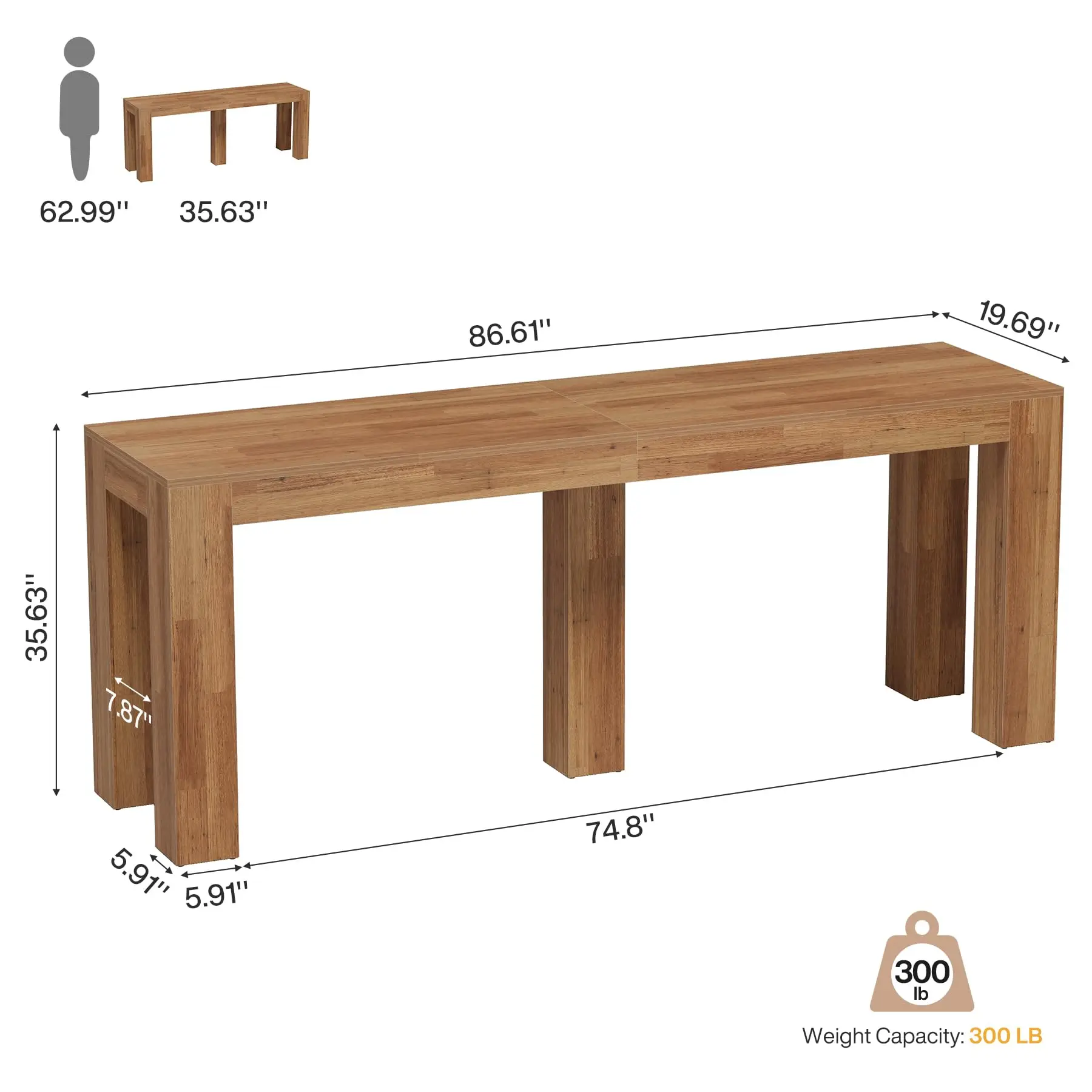 86.6-Inch Extra Long Bar Table, Rectangular Counter Height Table