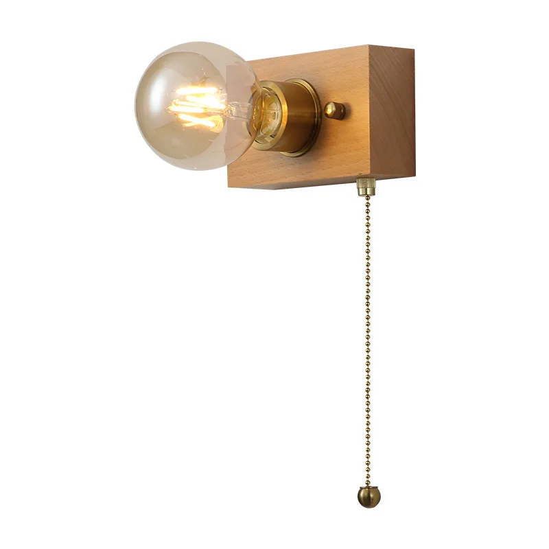 

Wall lamp, black walnut hose bedroom reading with switch adjustment, minimalist decoration