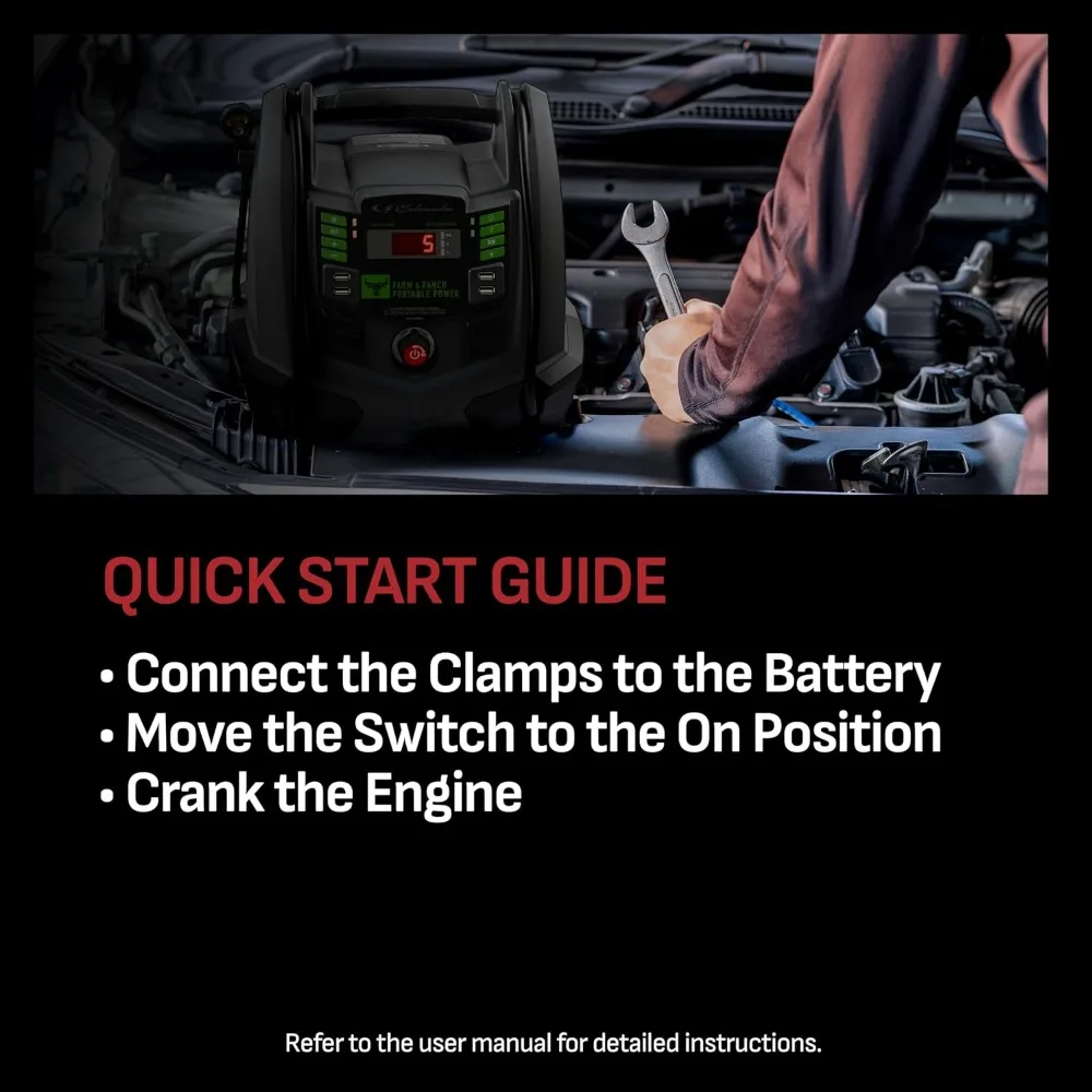 Schumacher Electric 1200A Jump Starter ومحطة طاقة محمولة للمزرعة والمزرعة، حل 5 في 1 لبطاريات 12 فولت