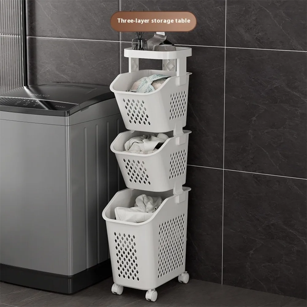 Multilayer Laundry Storage Basket Wheels Pp Plastic Laundry Baskets With Wheel Household Sundries Bathroom Toilet Storage Rack