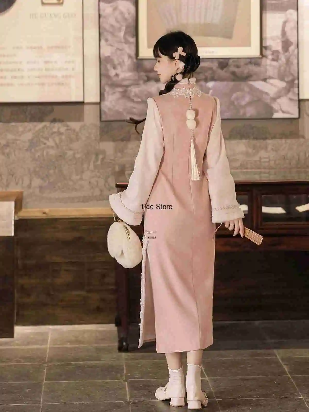 Suave elegante melhorado hanfu feminino cheongsam diário estilo chinês han elemento vestido de manga longa novo estilo chinês outono