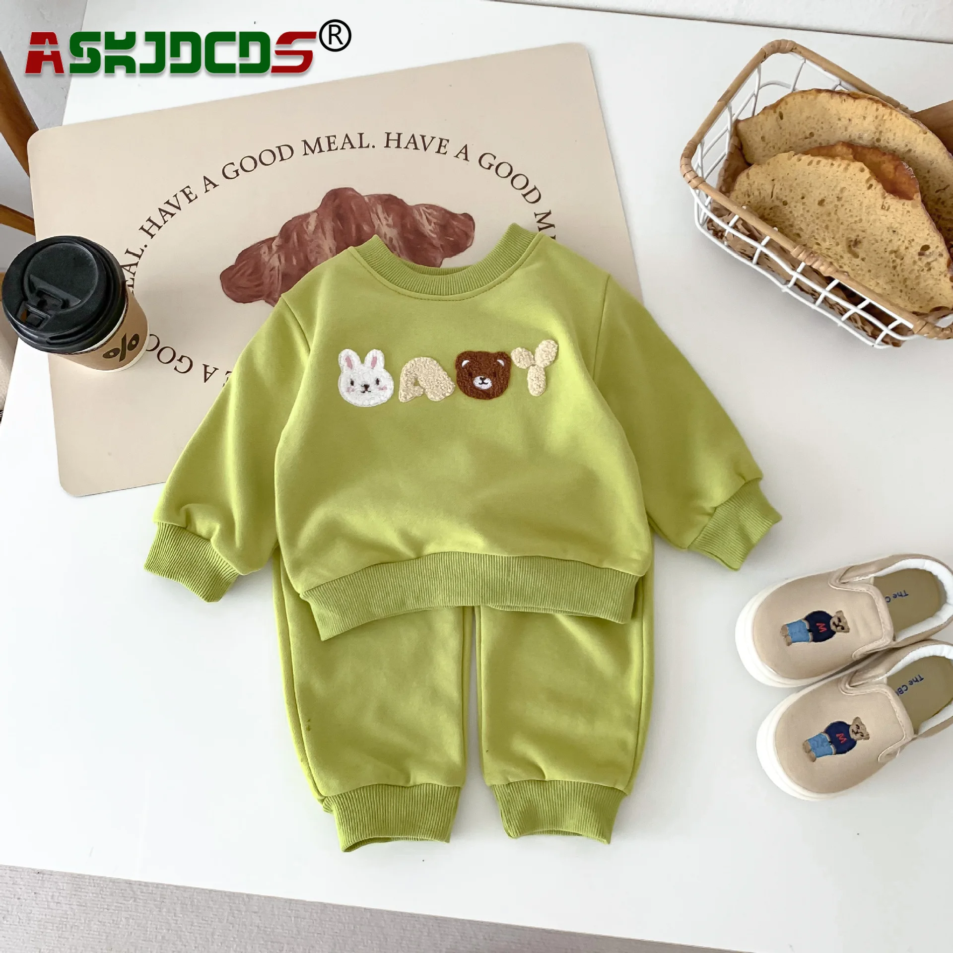 

2023 Autumn Kids Clothing Set 2pcs Infant Baby Girls Boys Full Sleeve Patch Cartoon Bear Top Sweatshirts+harem Pants Toddler