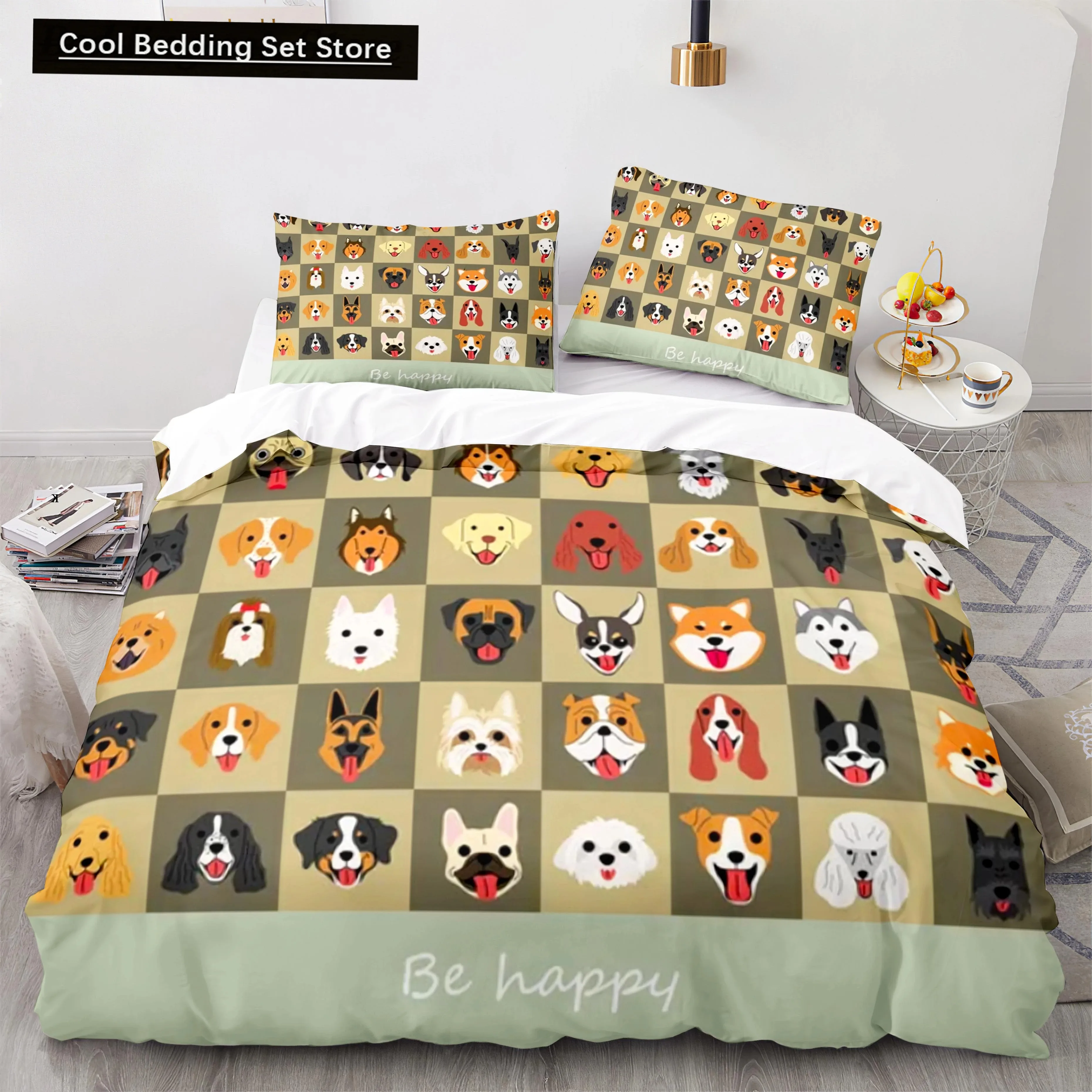 

Cartoon Dog Animals Duvet Cover King Queen Size Lovely Pet Puppy Bedding Set for Kids Boys Girls Wildlife Polyester Quilt Cover