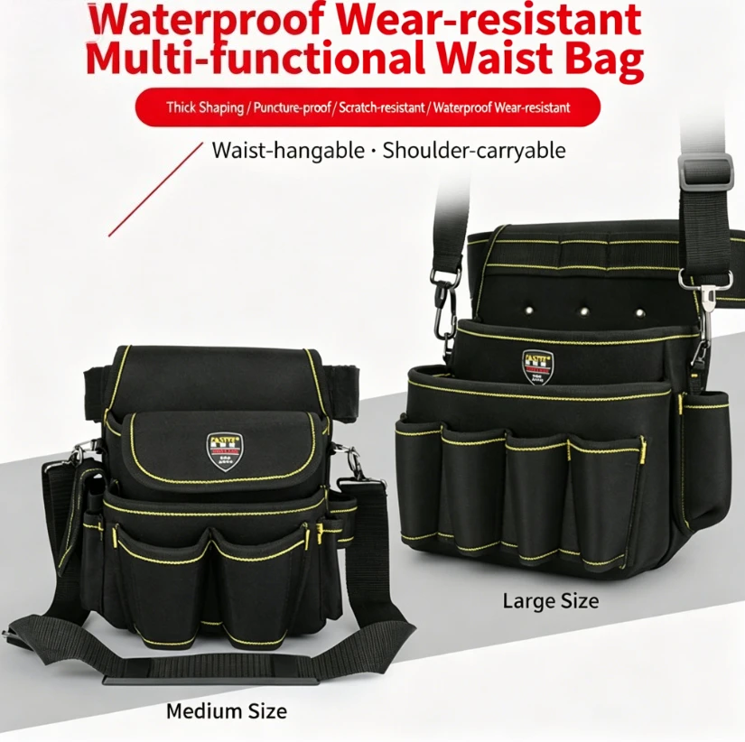 electrical-worker's-waist-bag-high-altitude-waist-harness-men's-canvas-cross-body-multi-functional-portable-packaging-tool-bag