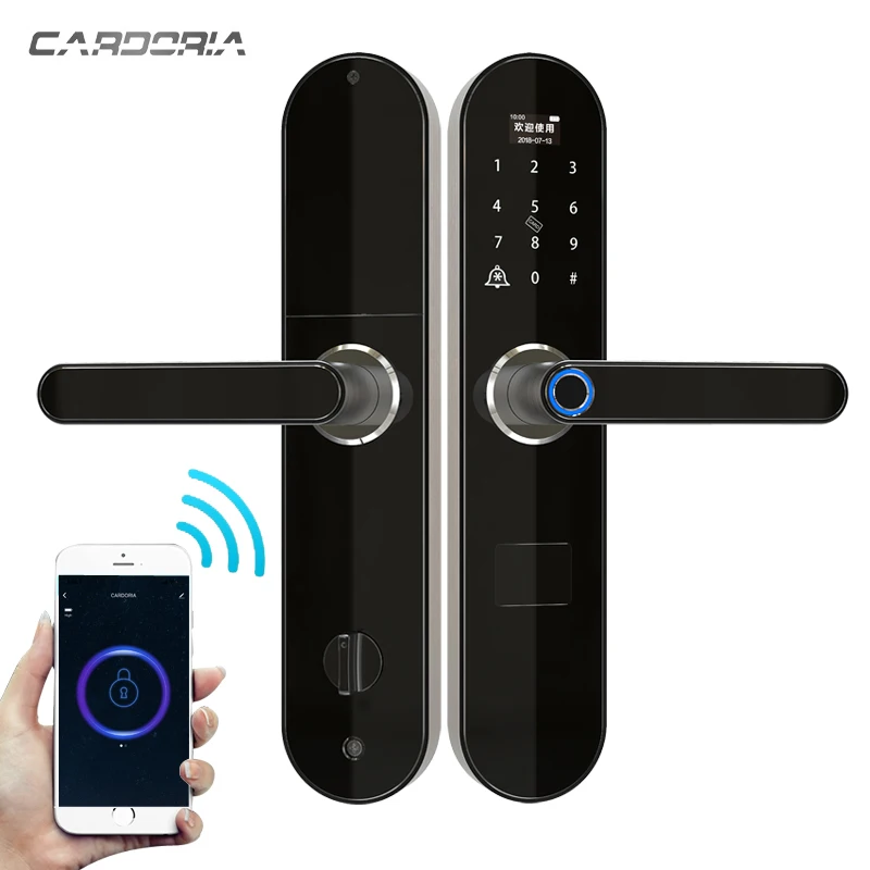 Anti- peeking password fingerprint remote wifi App smart door lock for office/apartment