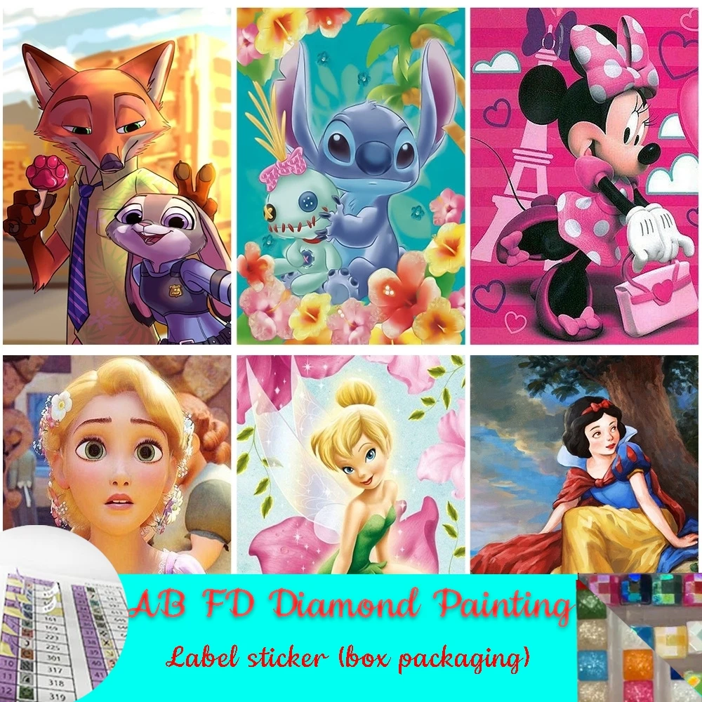 Disney  AB FD Diamond Painting Cartoon Princess Lilo and Stitch Mosaic Embroidery Complete Kit Picture Home Decor Sticker label