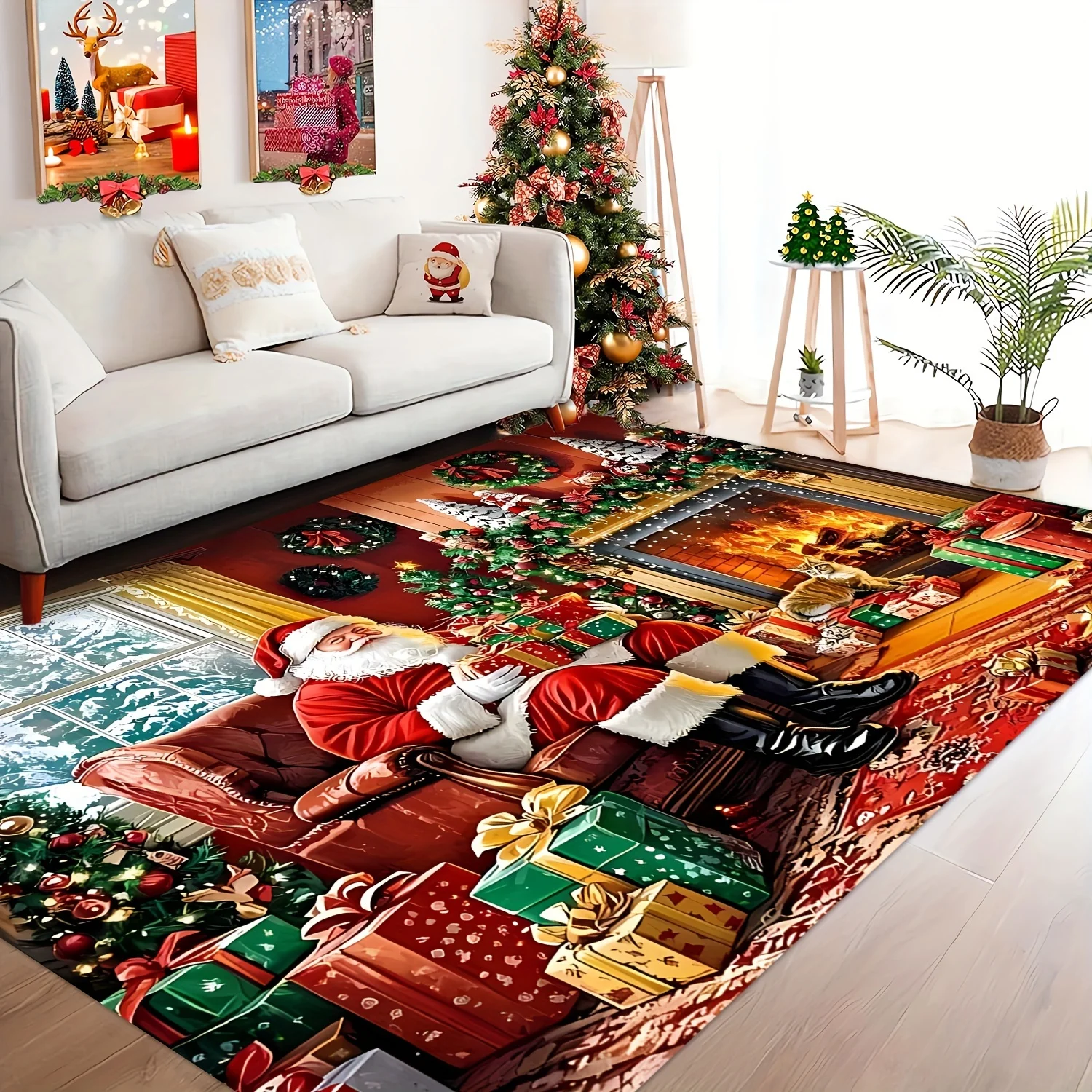 

[Product]1pcs, White Bearded Old for Man, Christmas, Christmas Gift Decoration, Mat - Washable, Living Room Coffee Table Mat,
