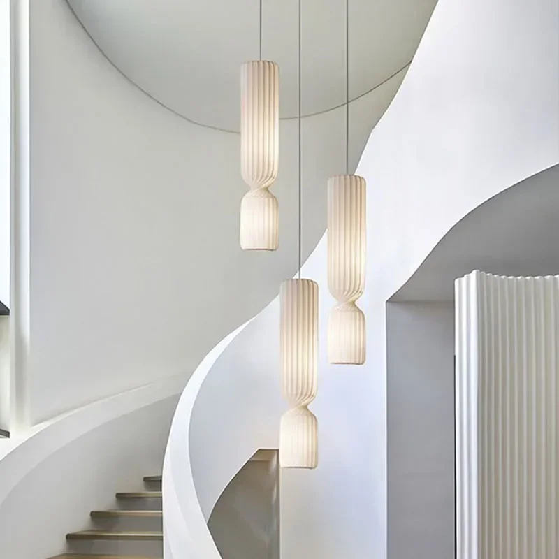 Danish Designer Cylindrical Shape Silk Pendant Lamp for Living Room Duplex Villa Loft Staircase Decor LED Floor Light Lighting