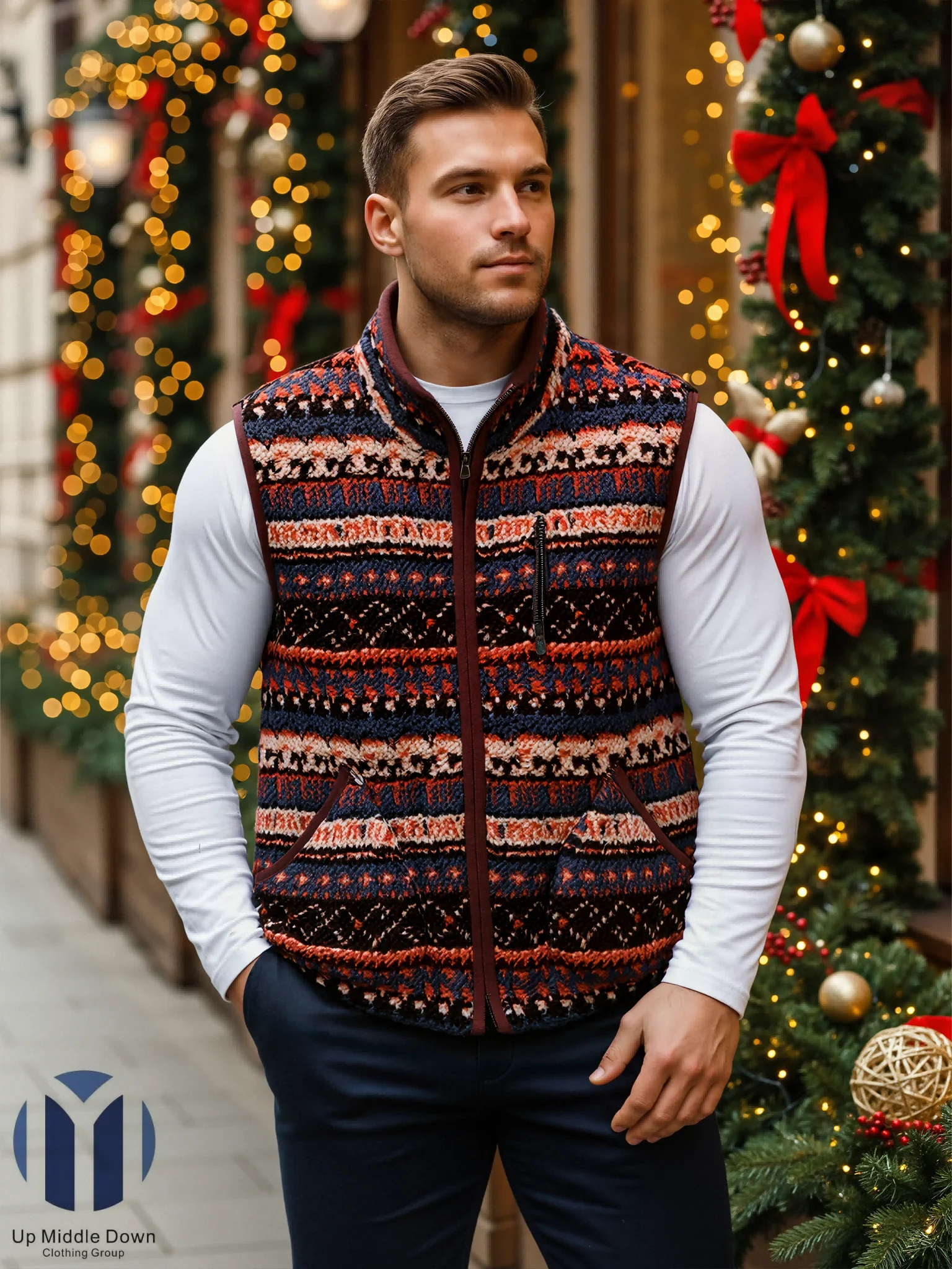 

Reversible Fleece! Unisex Vintage Vest – Nordic Fair Isle Style, Warm & Practical, Light Vintage Vibe