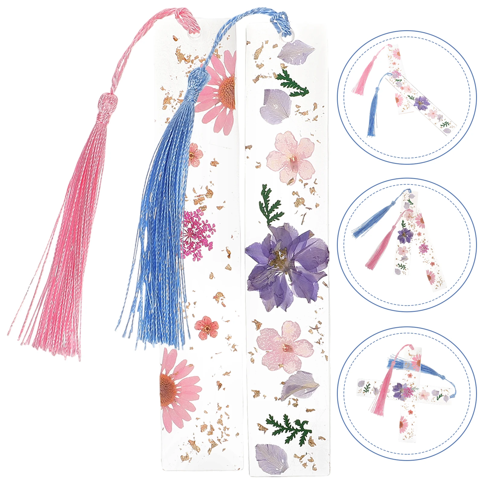 

2 Pcs Stationery Dried Flower Bookmark Bookmarks Tassels Resin for Lovers Vintage