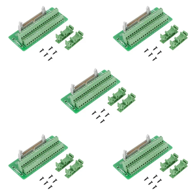5X IDC40P 40Pin Connector Strip Breakout Board Terminal Block Plug PLC Interface With Bracket, For PLC, DIN Rail Mount-A78G