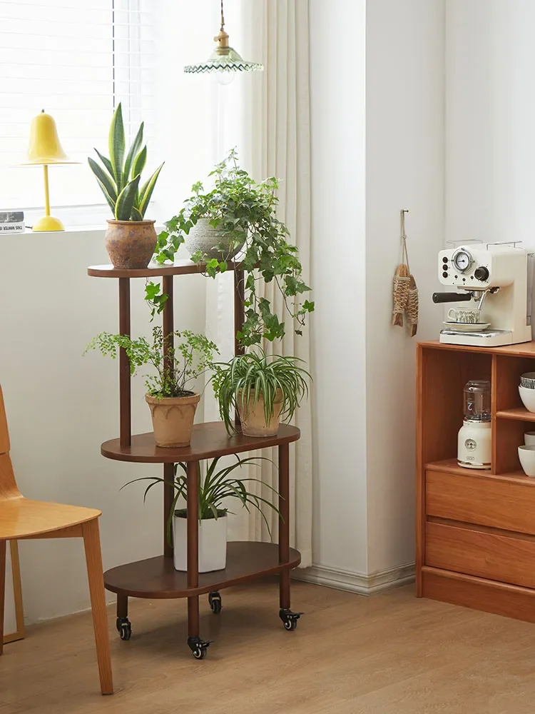 

Indoor all-solid wood simple flower shelf balcony floor-to-floor multi-layer flowerpot shelf movable shelf next to living