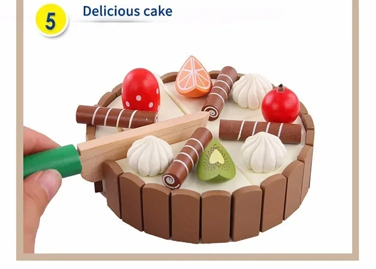 [Funny] Baby toy DIY Birthday Cake Wooden Magnetic Cake Kitchen food Early Educational Toys Baby Play Game blocks kids gift toy