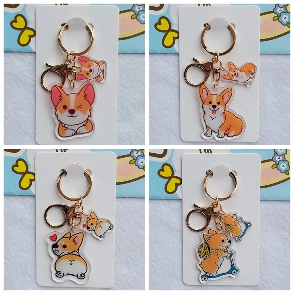 Double-Sided Acrylic Corgi Key Chain For Women Handbag Pendant Keychain Key Ring Man Car Key Holder Charm Jewelry Gift