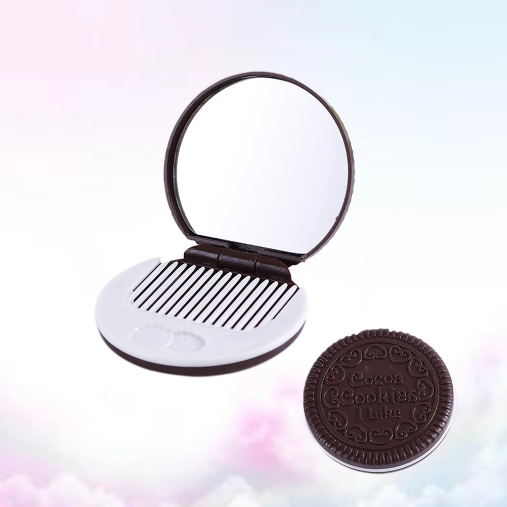 Durable Premium Material Compact Mirror Chocolate Cookies Shape Dark Coffee Mini Pocket Mirror for Makeup Use