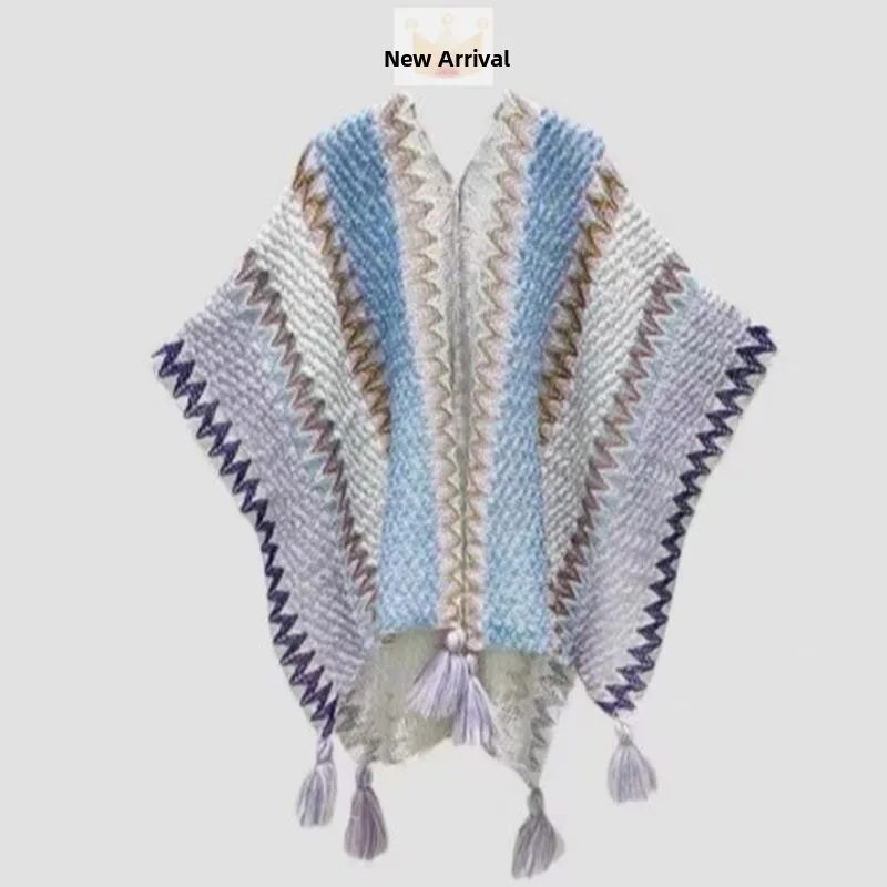 

Ele Lady's Knitted awl n Sle Thiened Svel Striped Sweater Versatile High-End Feeling Crocheted Sweater