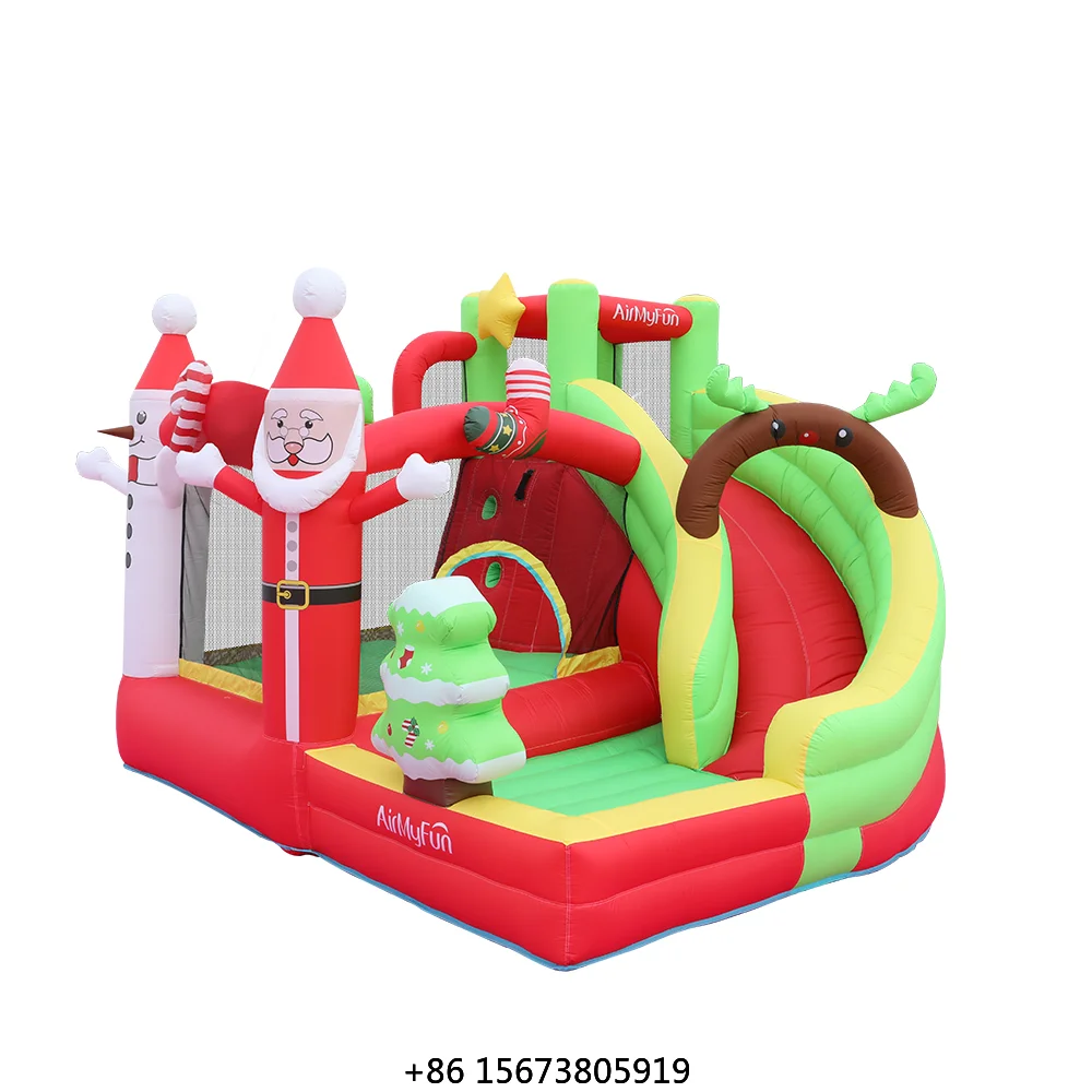 Merry Christmas Festival Santa Kids Moonwalk Bounce House With Ball Pit and Slide Jumper Bouncy Castle Inflatable Bounce House
