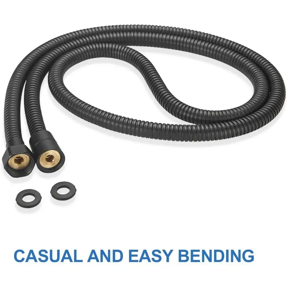 Tuyau d'eau de jardin en acier inoxydable noir, tuyau de douche, tube flexible, anti-enroulement, accessoires HOAccessrespiration, 1.5 m, 2m