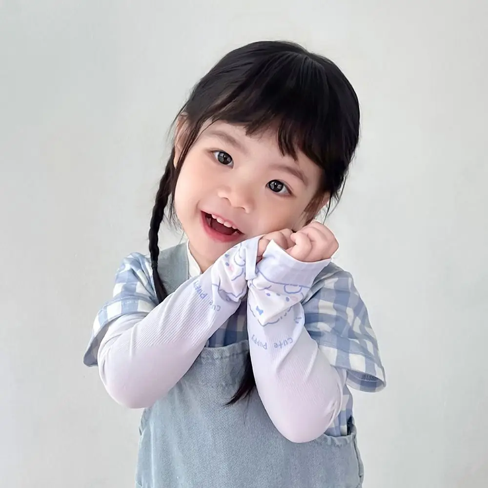 Sun Protection Kids Arm Sleeves Thin Anti-UV Boys Girls Sunscreen Gloves Cartoon UPF50+ Summer Cooling Mittens Outdoor Sports