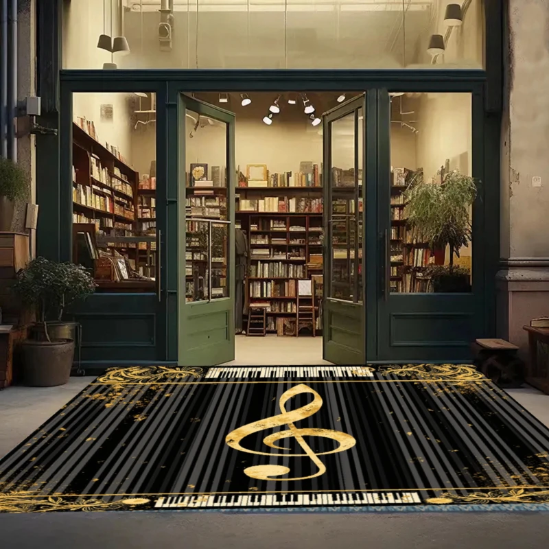 Golden Treble Clef Rug Music Themed Entryway Doormat Front Door Rugs Non Slip Soft Easy Clean Durable Luxury Decor Carpet