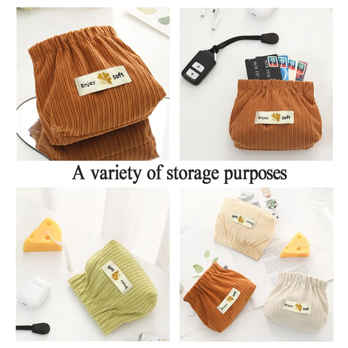 AAA87 Corduroy Storage Bag Lipstick Bag Women'S Cosmetic Bag Snap Storage Bag Automatic Closure Travel Mini Coin Purse