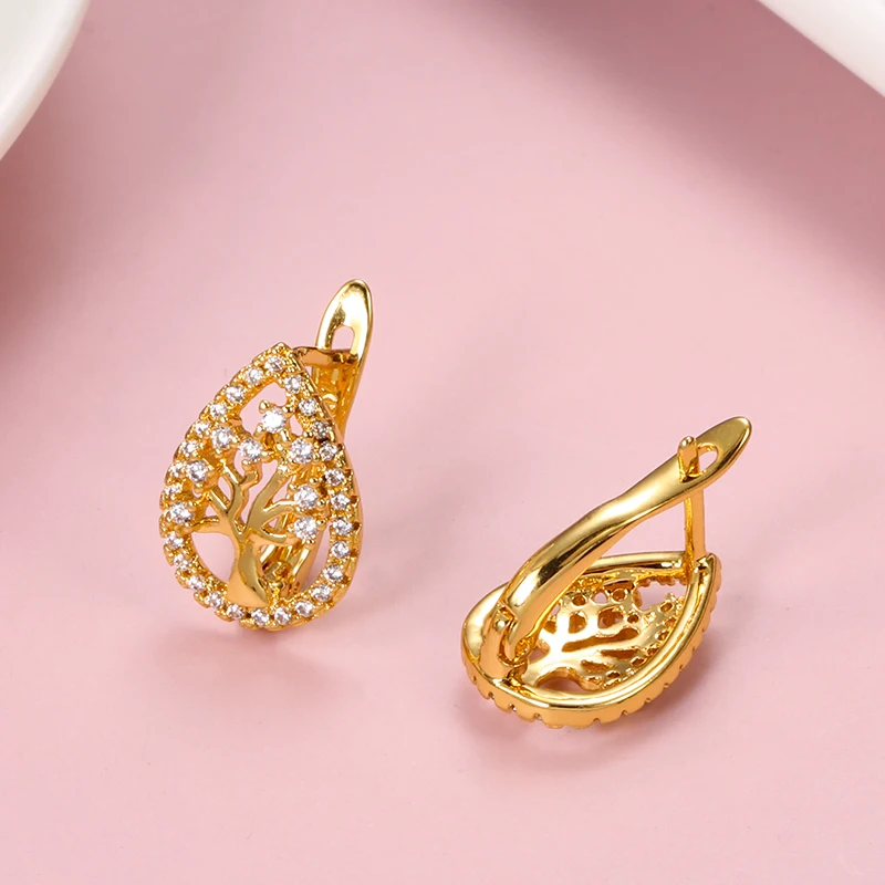 SYOUJYO Water Drop English Earrings For Women Vintage Natural Zircon Luxury Wedding Jewelry Fashion Hollow Tree Earrings image 5