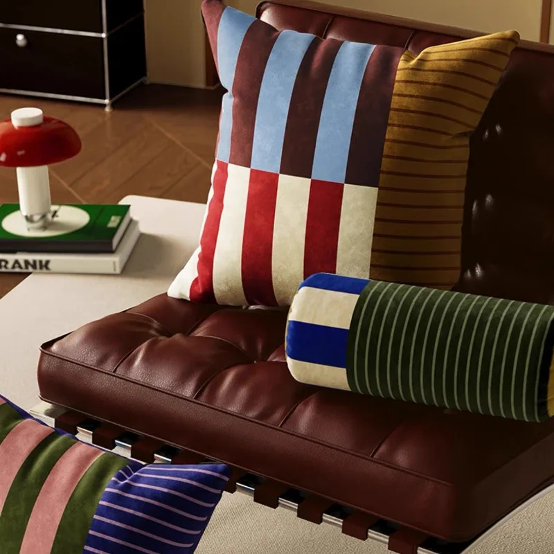 Medieval Color Pillows Retro Stripe Cushion Case Soft Luxury Velvet Decorative Pillow Cover For Sofa Chair Home Decorations