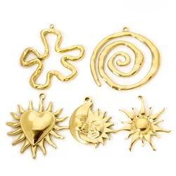 1 Piece 304 Stainless Steel Galaxy Pendants 18K Real Gold Plated Sun Moon Charms For DIY Jewelry Making Necklace Findings