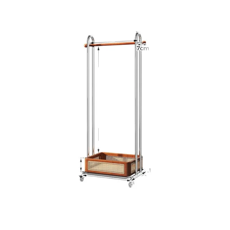 

Used light metal floor-standing clothes rack rattan movablefor home storage coat rack