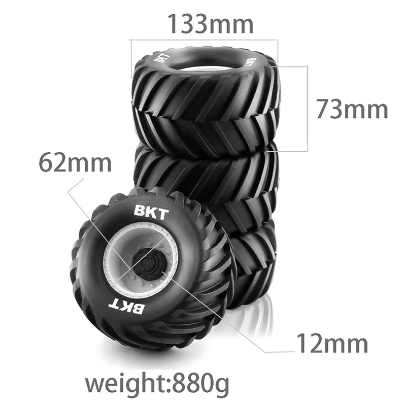 4pcs Oversized 133mm RC Monster Truck Tires - 12mm Hex Wheels for Traxxas/HSP/HPI/Tamiya - High-Traction Off-Road Upgrade Set