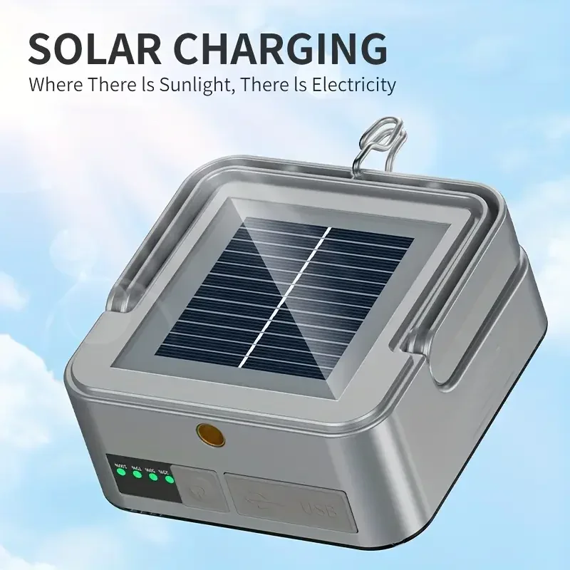Outdoor Portable LED Camping Light Solar Charging 4000mah Large Capacity Power Bank Intelligent Display Portable Hanging Light
