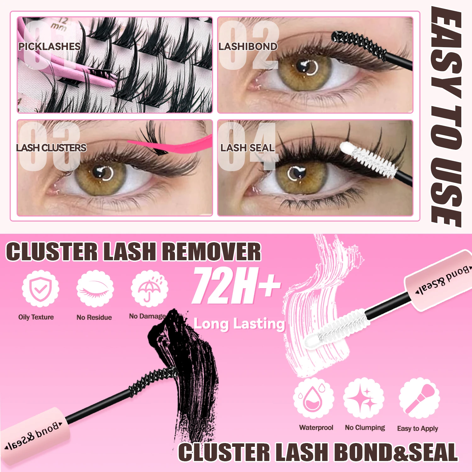 EIMNY 300 Stück Wimpernverlängerungen im Little Devil-Stil, 10–16 mm, inklusive Kleber, Pinzette, Wattestäbchen, Manga-Wimpern, natürlich, voluminös – Detail 9