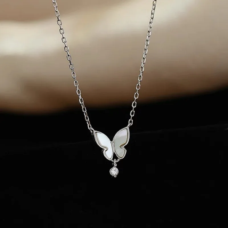 

White Beimu Butterfly Tassel Water Droplet Necklace with Exquisite Feminine Temperament and Niche Design, Collarbone