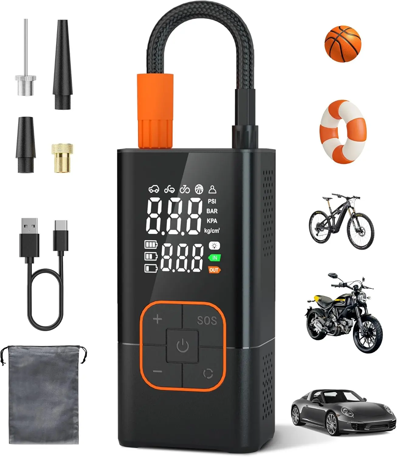 Portable Tire Inflator 150PSI Air Pump with Digital Gauge for Car, Bike, Motorcycle & Inflatables