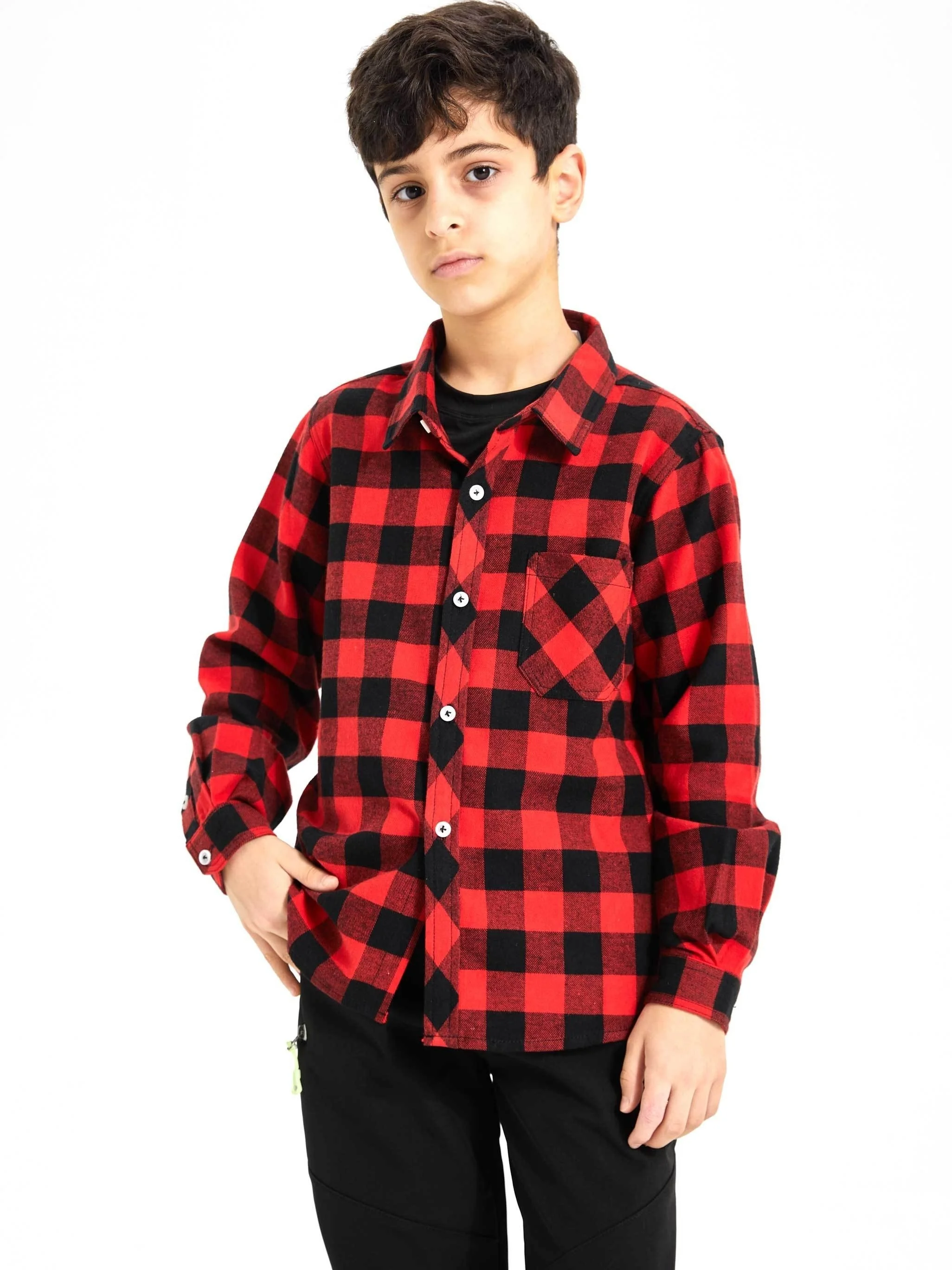 Boys Girl Plaid Shirts Flannel Plaid Long Sleeve Shirt Casual Button Down Shirt Family Matching Outfits