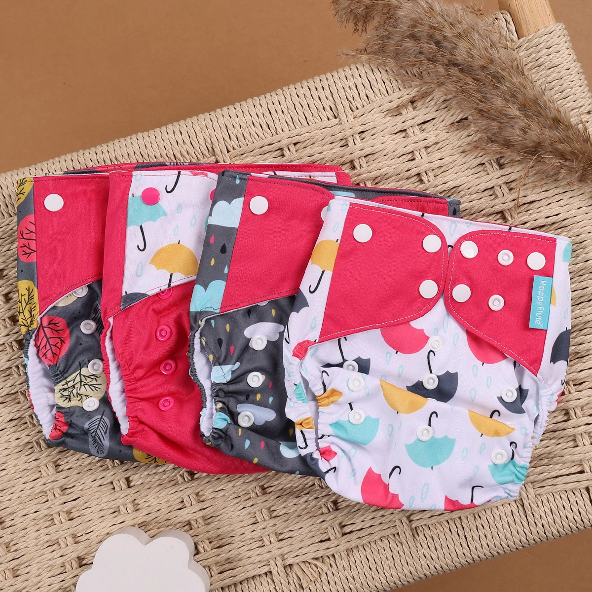 HappyFlute Hot Sale 4PC/Set OS Pocket Diaper Washable&Reusable Absorbent Ecological Diaper Cover Adjustable Baby Cloth Diaper