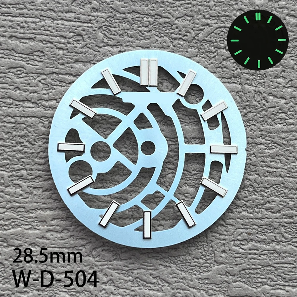 28.5 ミリメートル S ロゴマットダイヤル NH70/NH72 ムーブメントに適したグリーン発光中空アウト高品質時計修正アクセサリー