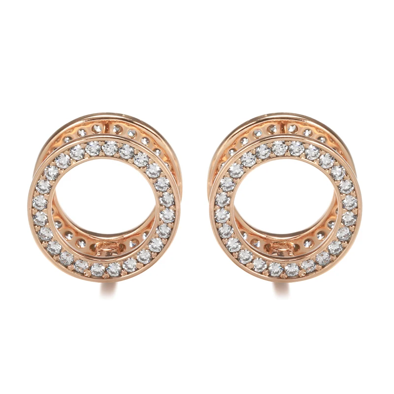 Luxury Double Circle Clip Earrings With Full White Zircon Fashion Drop Earrings For Women Wedding Party Statement Jewelry