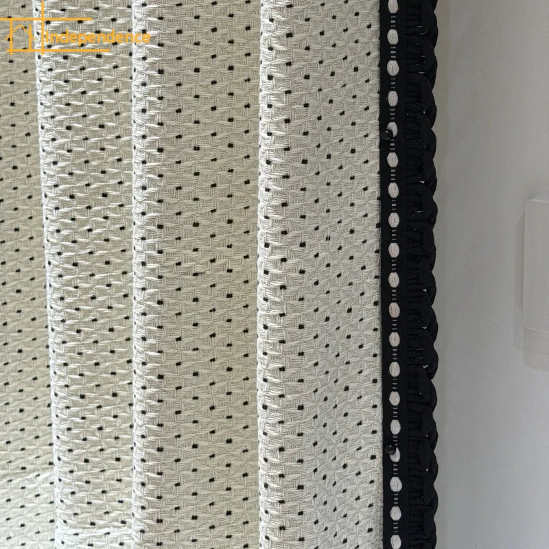 Vintage Woven Black and White Texture Jacquard Lace Patched Curtains for Bedroom Living Room French Window Villa Customized