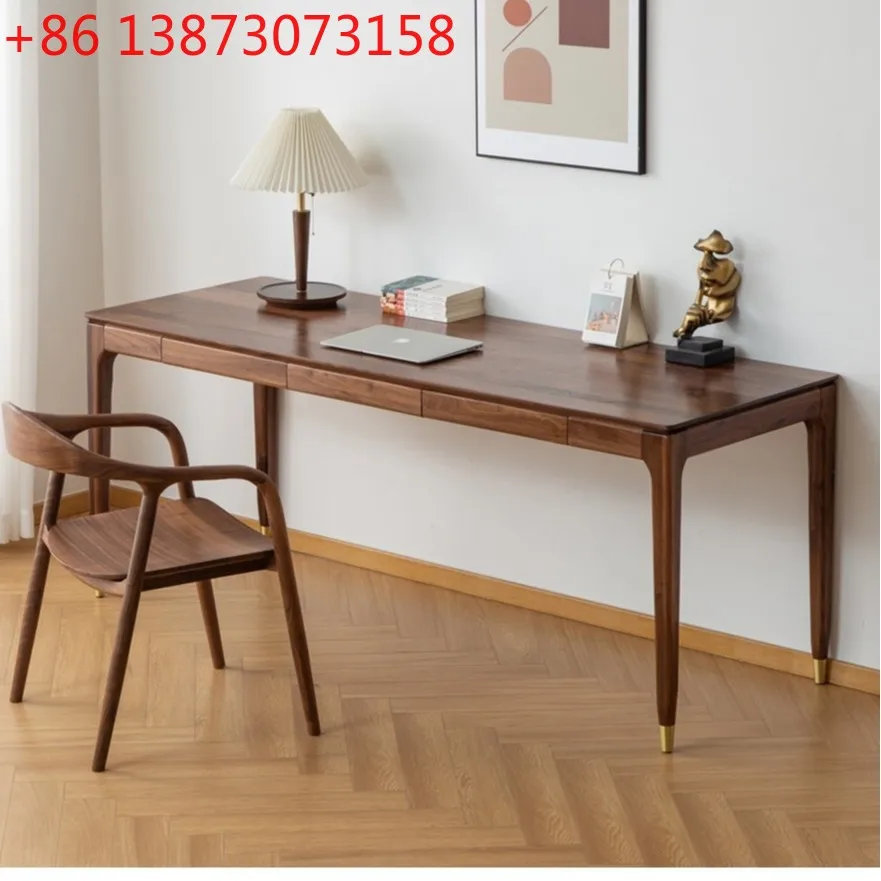 Modern Solid Wood Desk Single Desk Bedroom Walnut Computer Study Drawer Table