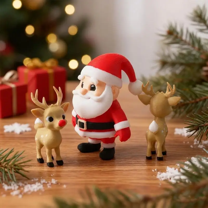 Christmas 3D Printed Santa Claus Reindeer Figurine Statue Xmas Desktop Ornament Navidad Home Decoration 2027 New Year Party Gif